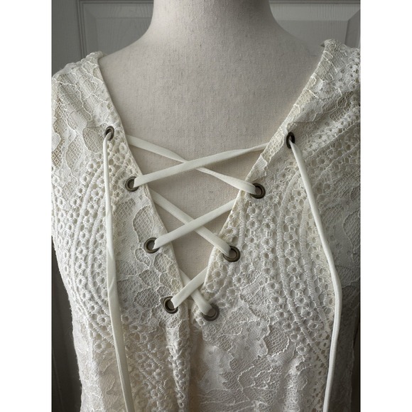 Lace Mini‎ Dress Beach Boho Hippie Babydoll White Lace Up Coquette Fairy Small - Picture 3 of 6